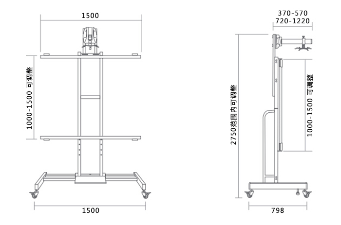 電子白板移動支架產品尺寸細節