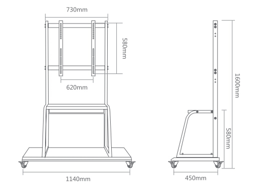 液晶一體機(jī)移動支架F1500A產(chǎn)品尺寸細(xì)節(jié)